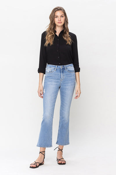Sprightly High Rise Crop Flare Jean F5203 - FLYING MONKEY