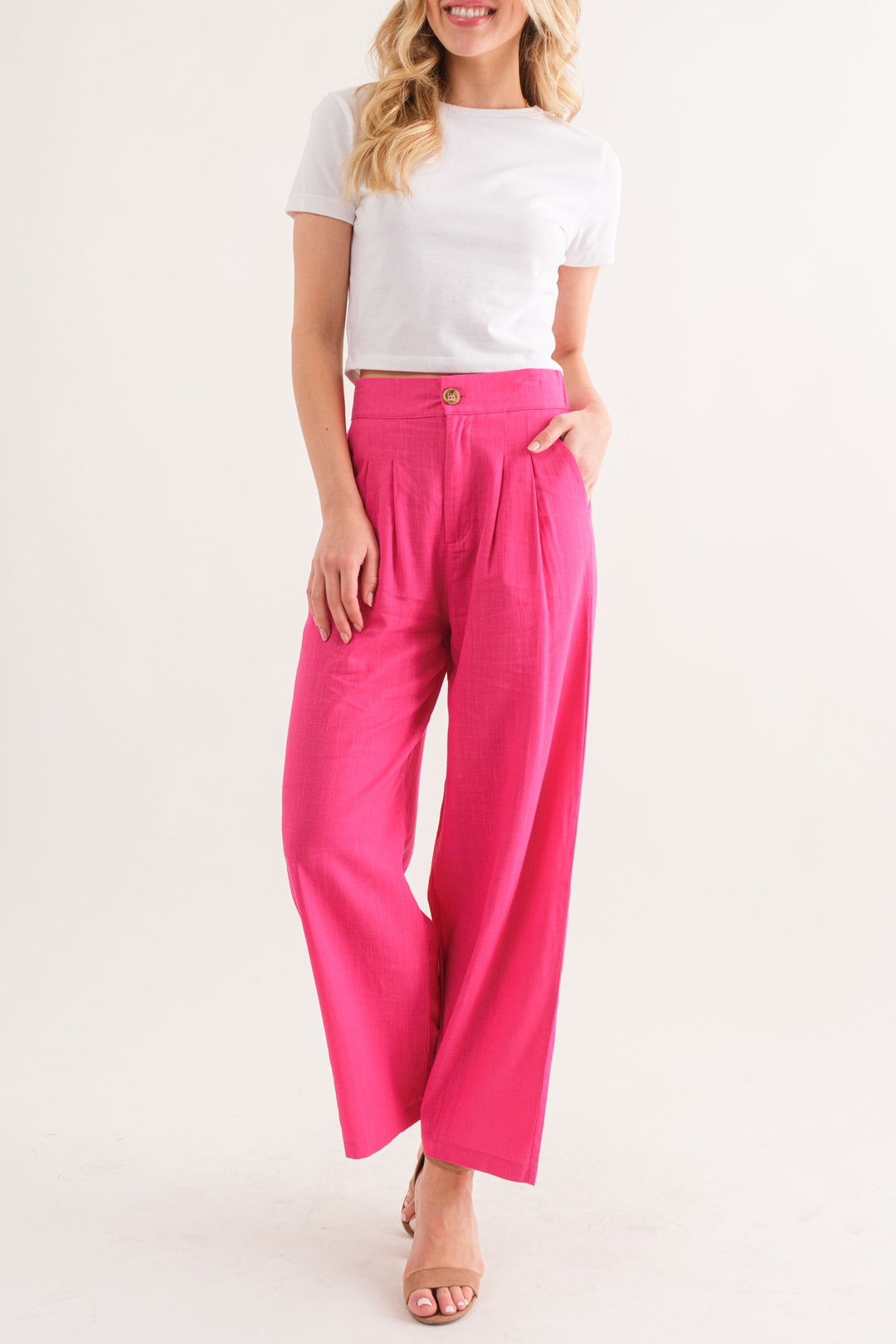 Fresh Vibes Linen Blend Pants in Fuchsia