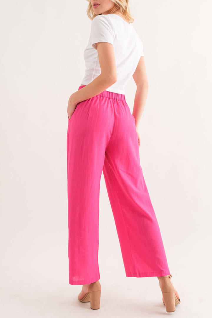 Fresh Vibes Linen Blend Pants in Fuchsia