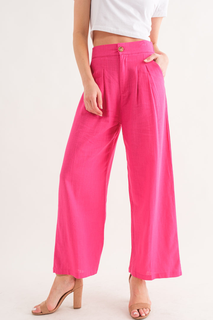 Fresh Vibes Linen Blend Pants in Fuchsia