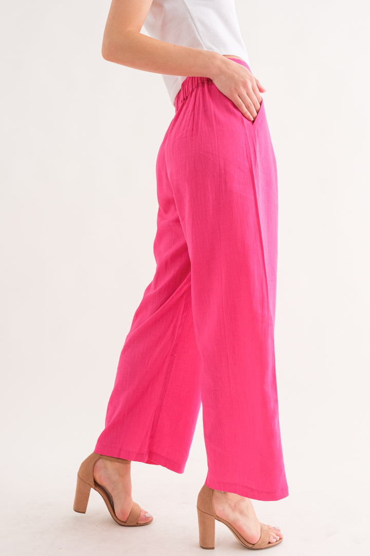 Fresh Vibes Linen Blend Pants in Fuchsia