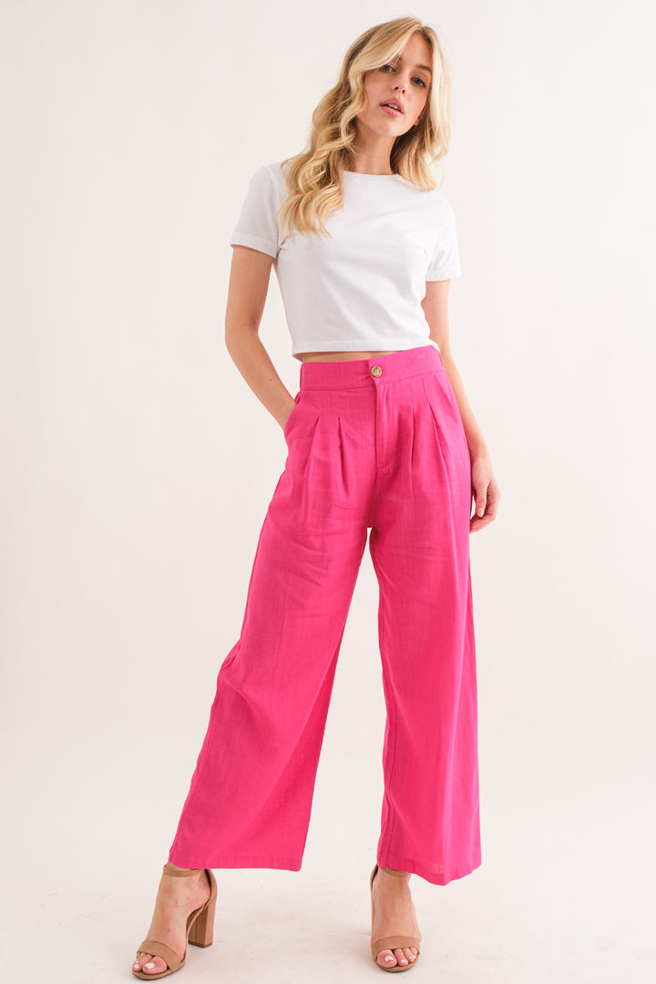 Fresh Vibes Linen Blend Pants in Fuchsia