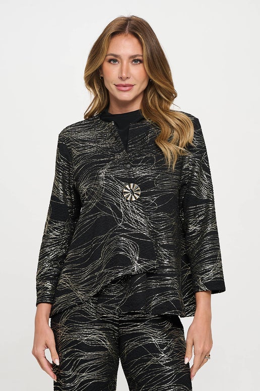 Futuro Jacquard Button Jacket in Black w/Gold Foil