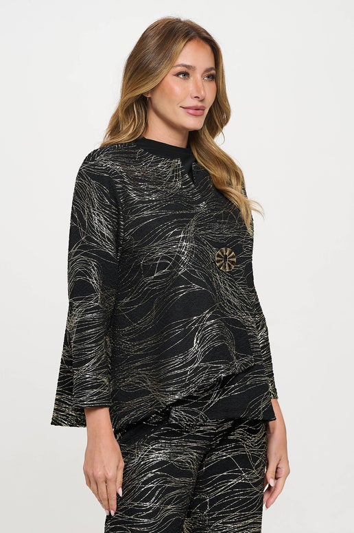 Futuro Jacquard Button Jacket in Black w/Gold Foil