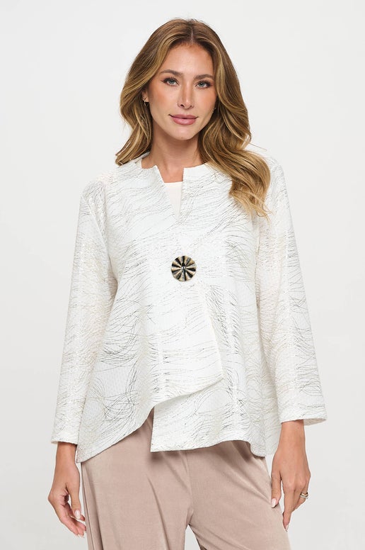 Futuro Jacquard Button Jacket in Ivory w/Gold Foil