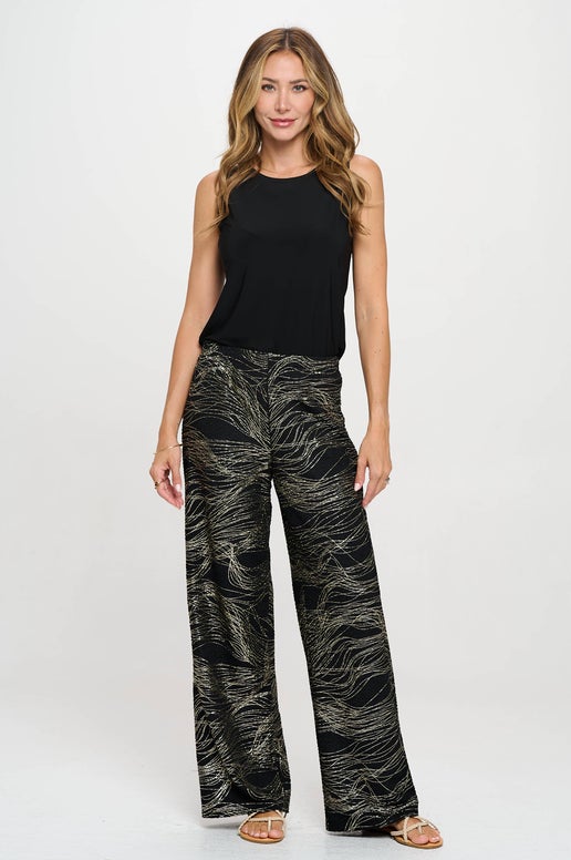 Futuro Jacquard Wide Leg Pants Black w/Gold Foil