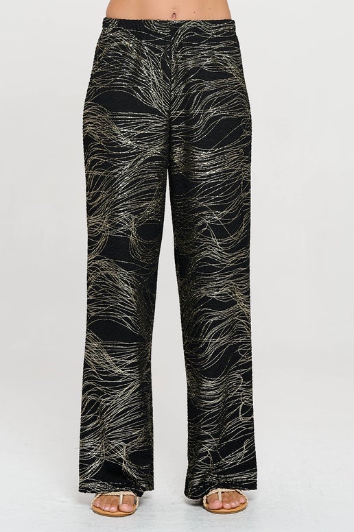 Futuro Jacquard Wide Leg Pants Black w/Gold Foil