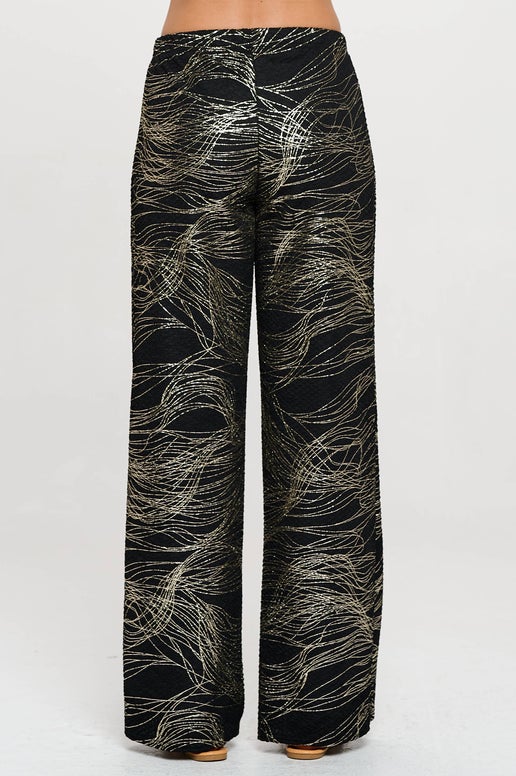 Futuro Jacquard Wide Leg Pants Black w/Gold Foil