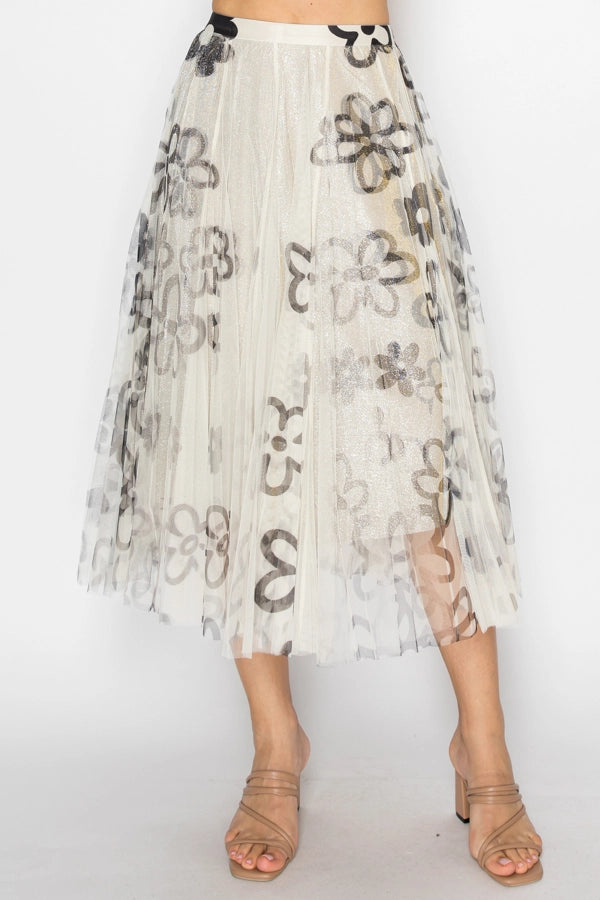 Grace Bloom Shimmer Ivory Tulle Midi Skirt