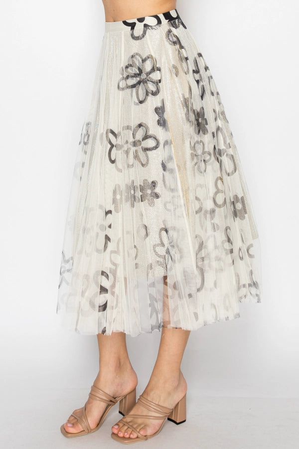 Grace Bloom Shimmer Ivory Tulle Midi Skirt