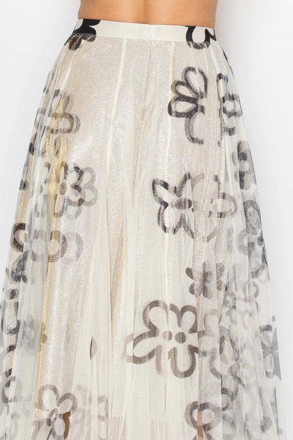Grace Bloom Shimmer Ivory Tulle Midi Skirt