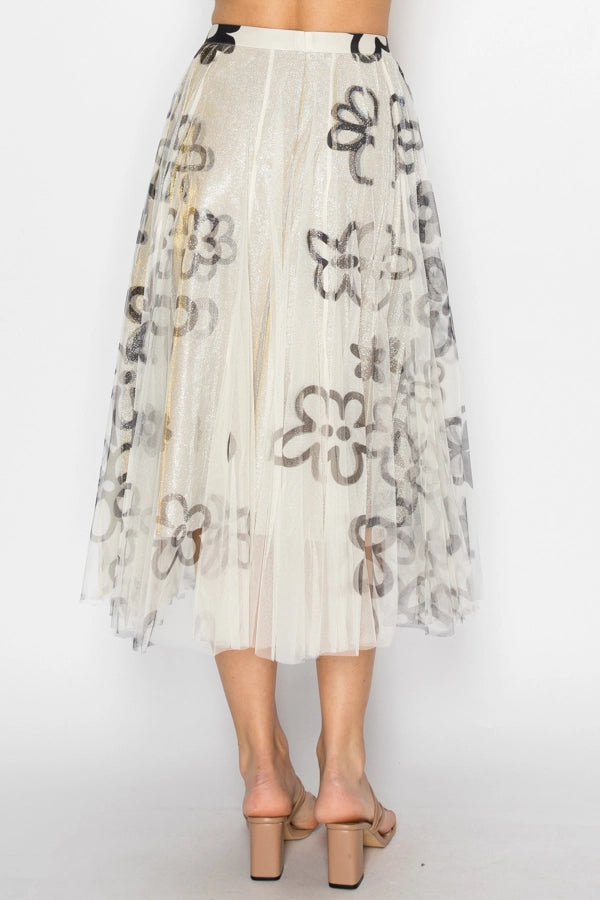 Grace Bloom Shimmer Ivory Tulle Midi Skirt