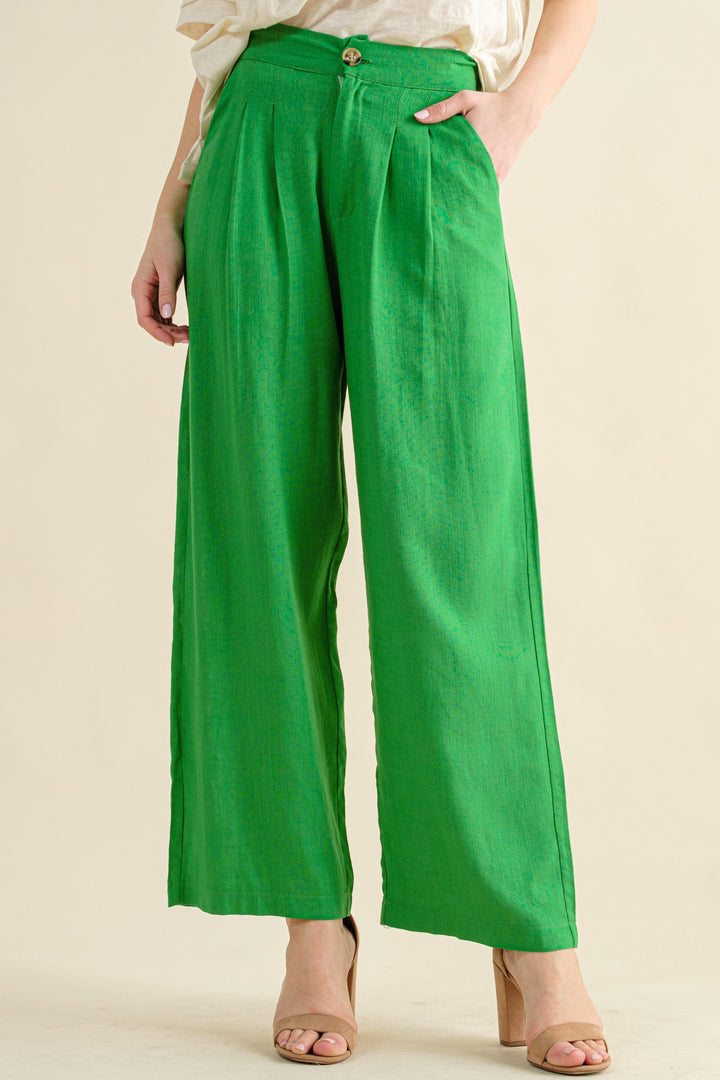 Fresh Vibes Linen Blend Pants in Kelly Green