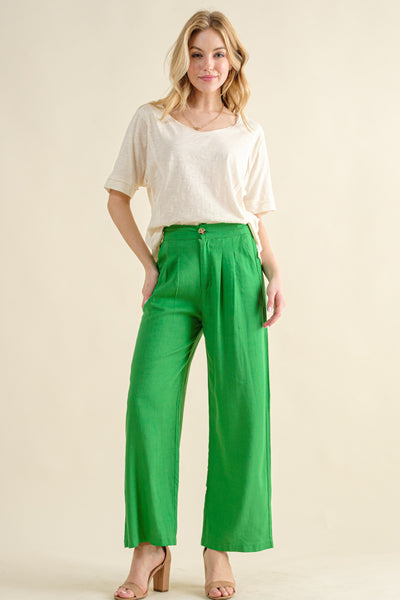Fresh Vibes Linen Blend Pants in Kelly Green