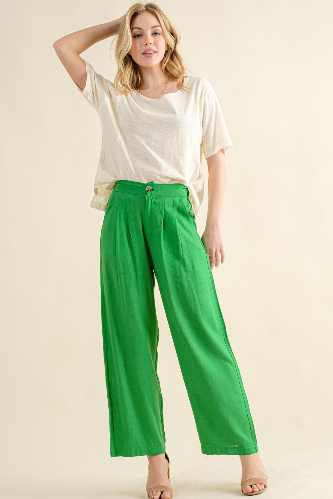 Fresh Vibes Linen Blend Pants in Kelly Green