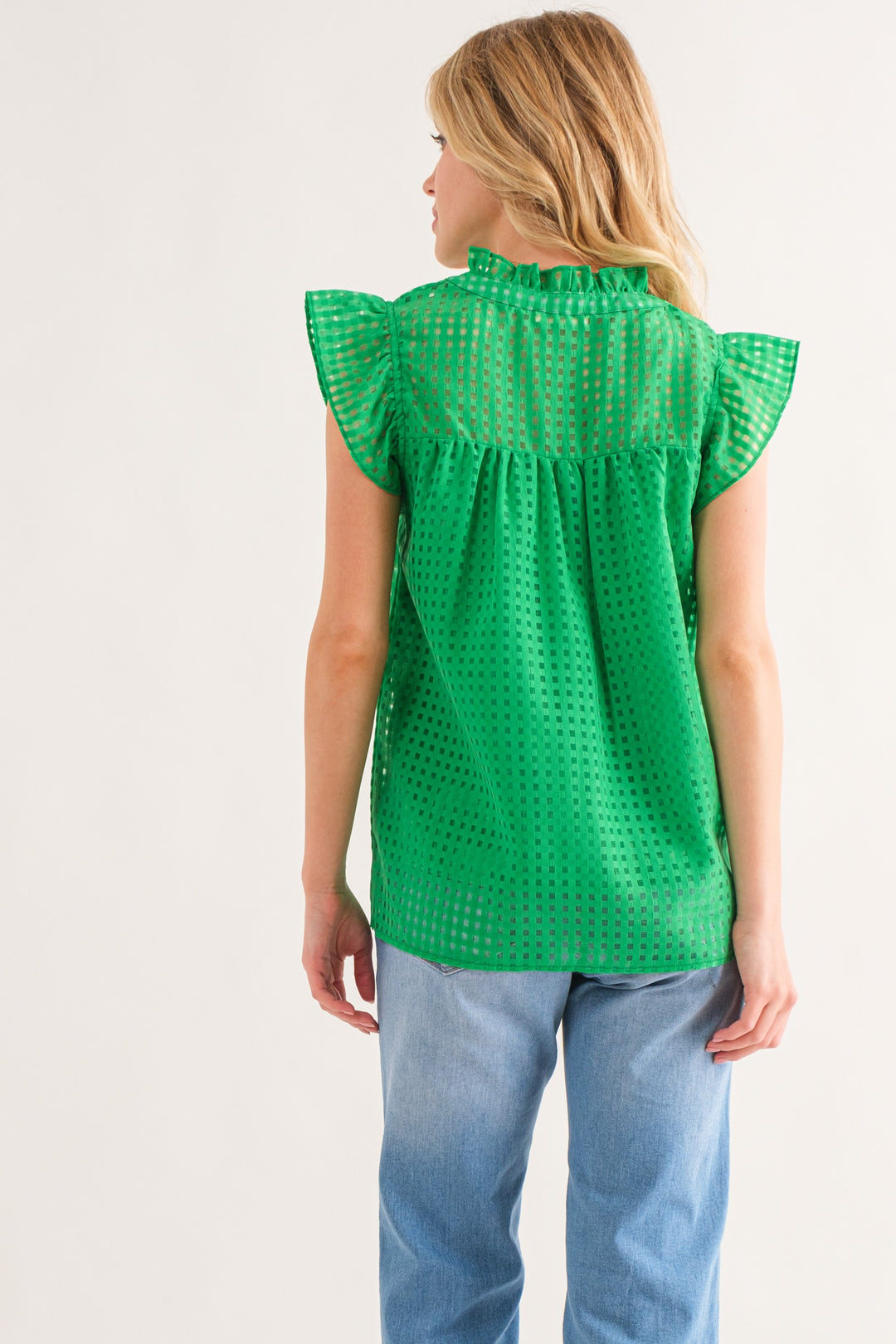 Ruffled my Feather Green Gridded Top