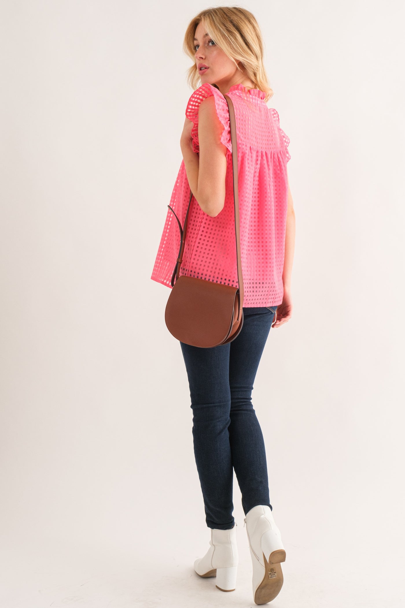 Ruffled my Feather Pink Gridded Top