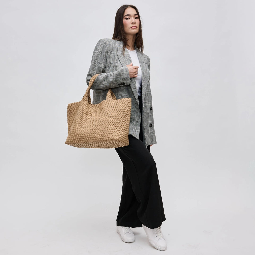 Sky's The Limit - Large Woven Neoprene Tote in Nude - Sol and Selene