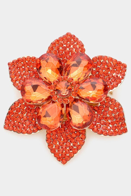 Teardrop Accented Flower Brooch in Mandarin