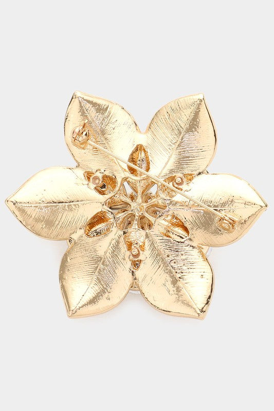 Teardrop Accented Flower Brooch in Mandarin