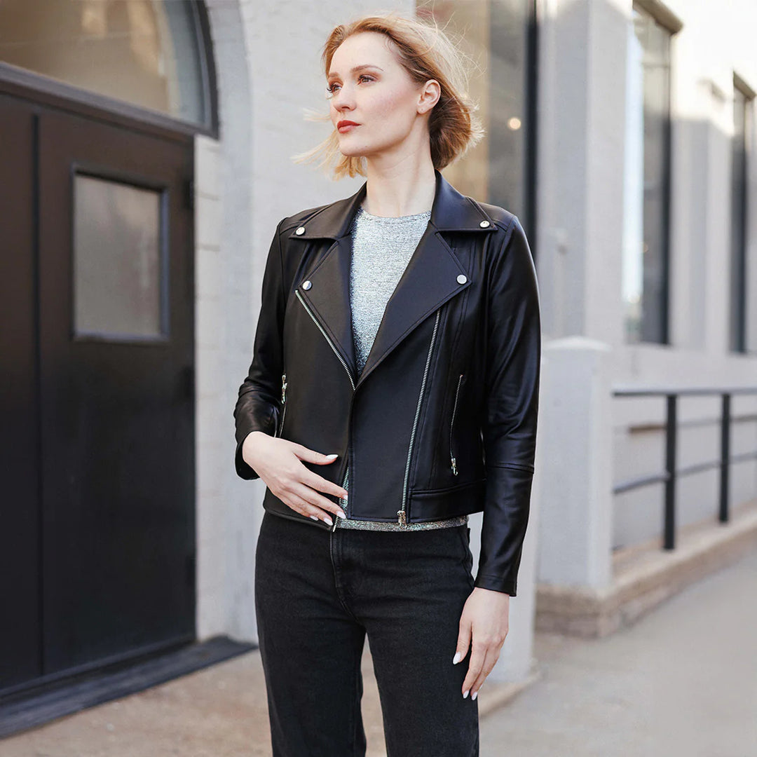 Liquid Leather ™ Moto Jacket in Black - Clara Sunwoo