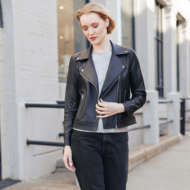 Liquid Leather ™ Moto Jacket in Black - Clara Sunwoo