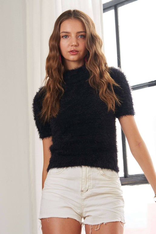 The IT Girl Fuzzy Sweater in Black