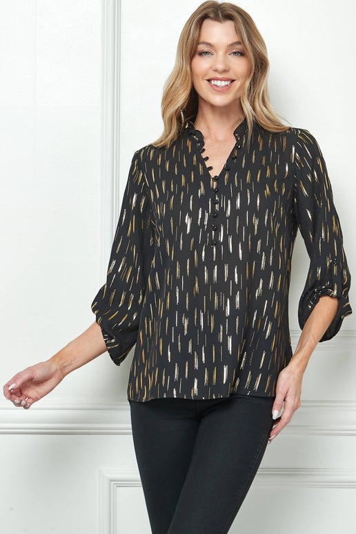 Gianna Ruffle Neck Blouse in Black