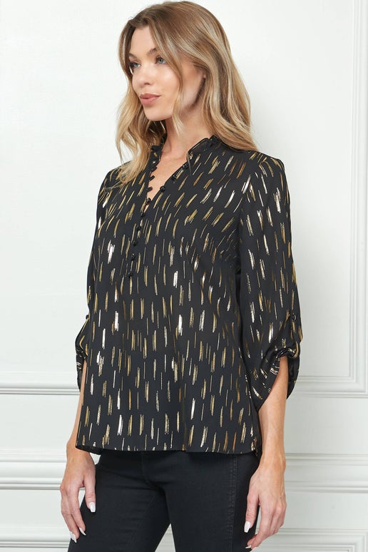 Gianna Ruffle Neck Blouse in Black