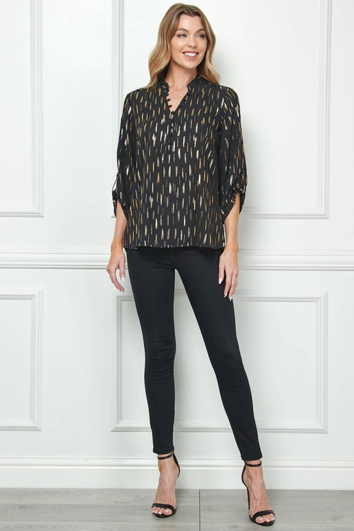 Gianna Ruffle Neck Blouse in Black