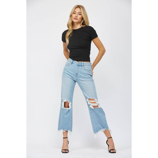 Mica Denim - 90S VINTAGE CROP FLARE: DUSTY INDIGO, 32