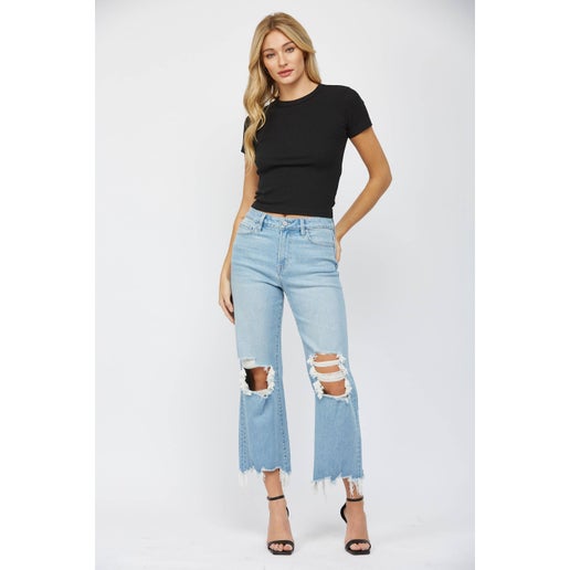 Mica Denim - 90S VINTAGE CROP FLARE: DUSTY INDIGO, 32