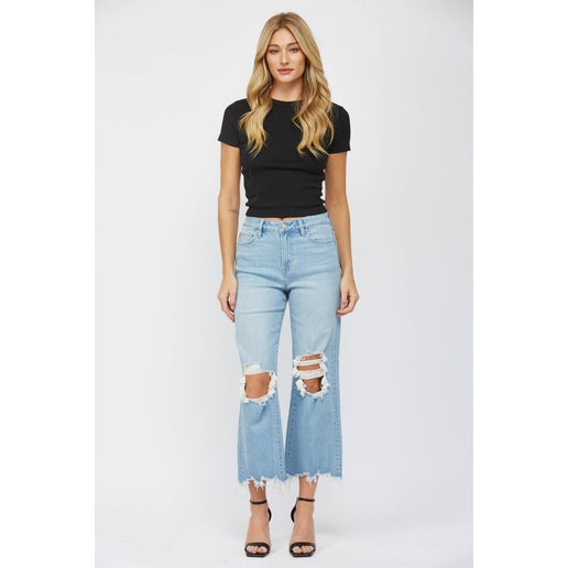 Mica Denim - 90S VINTAGE CROP FLARE: DUSTY INDIGO, 32