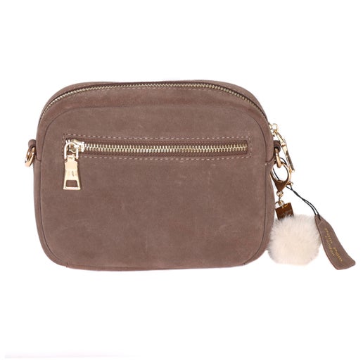 Mayfair Suede Bag Mocha & Strap Gold Chain - Pom Pom London