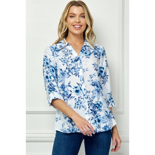 Providence Blue & White Floral Button Down