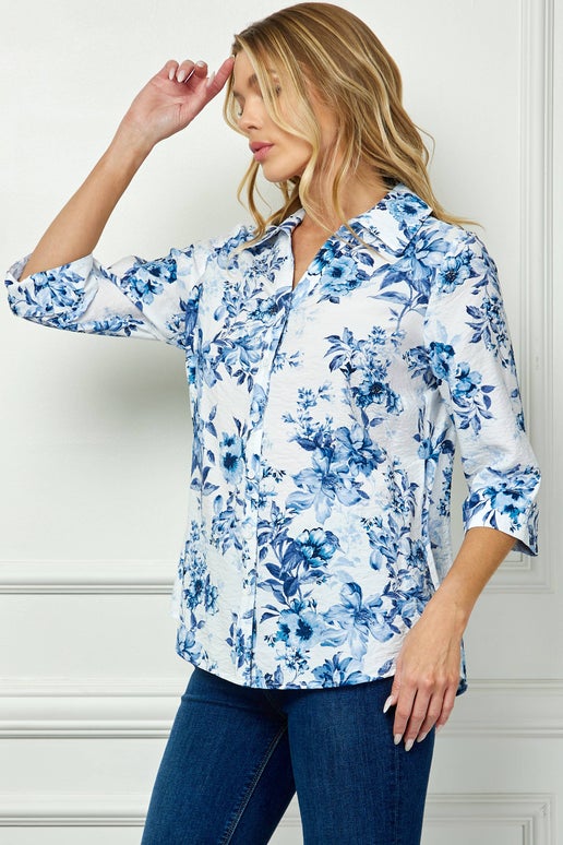 Providence Blue & White Floral Button Down