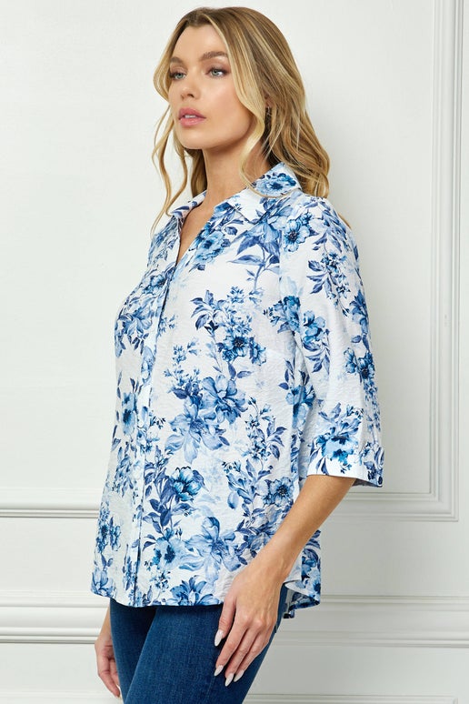 Providence Blue & White Floral Button Down