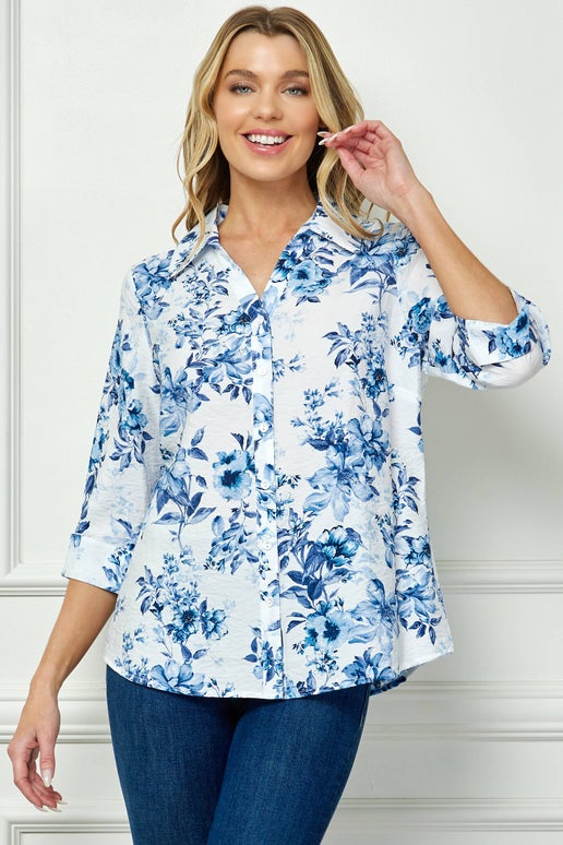 Providence Blue & White Floral Button Down