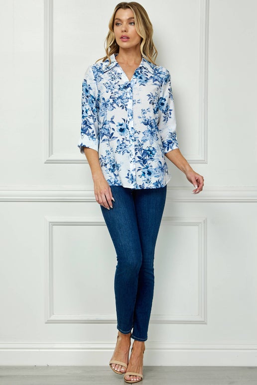 Providence Blue & White Floral Button Down