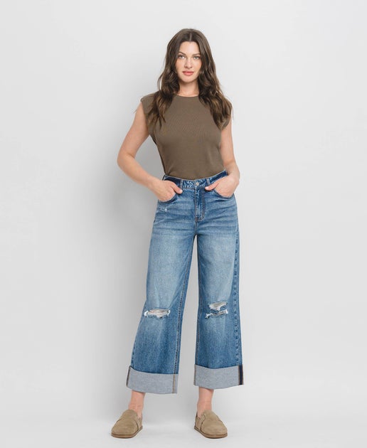 Rosy Super High Rise Double Cuffed Baggy Wide Jeans - Lovervet by VERVET