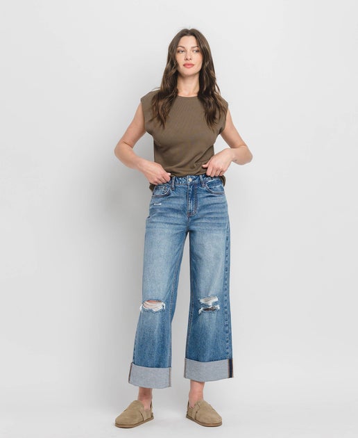 Rosy Super High Rise Double Cuffed Baggy Wide Jeans - Lovervet by VERVET