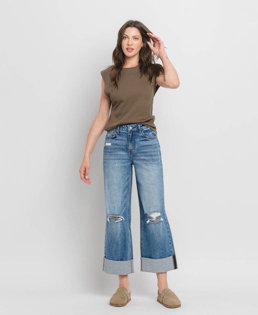 Rosy Super High Rise Double Cuffed Baggy Wide Jeans - Lovervet by VERVET