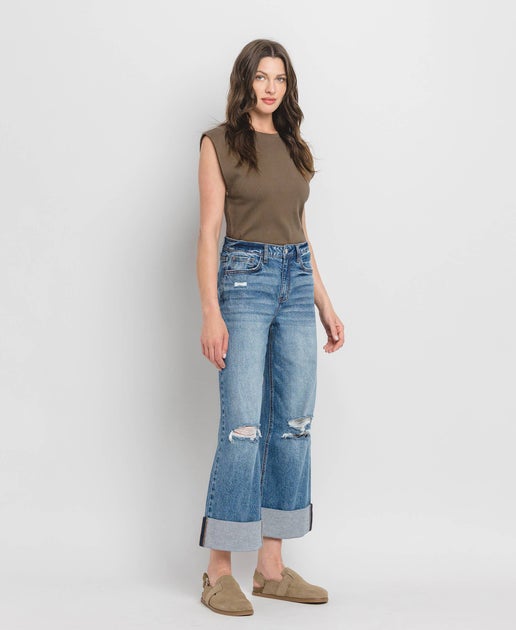 Rosy Super High Rise Double Cuffed Baggy Wide Jeans - Lovervet by VERVET