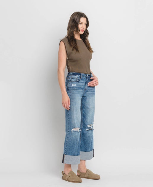 Rosy Super High Rise Double Cuffed Baggy Wide Jeans - Lovervet by VERVET