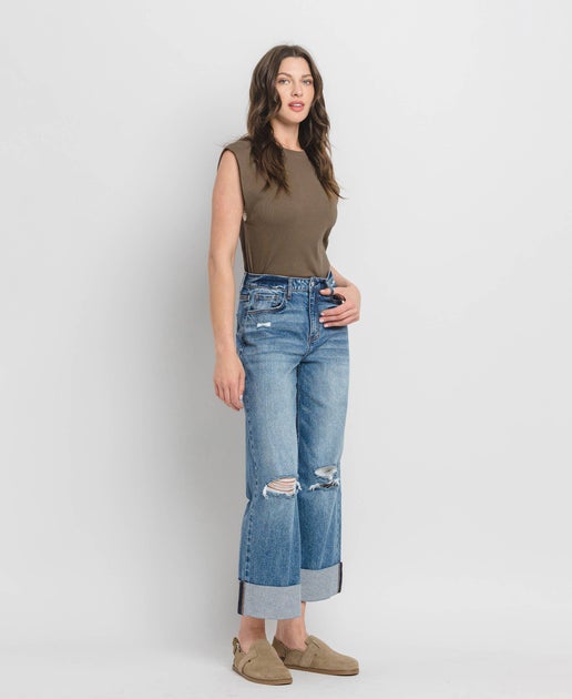 Rosy Super High Rise Double Cuffed Baggy Wide Jeans - Lovervet by VERVET