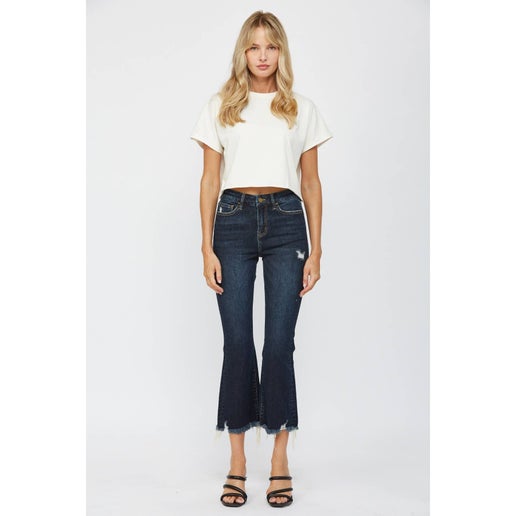 Mica Denim - HIGH RISE CROP FLARE: FENNEL, 32