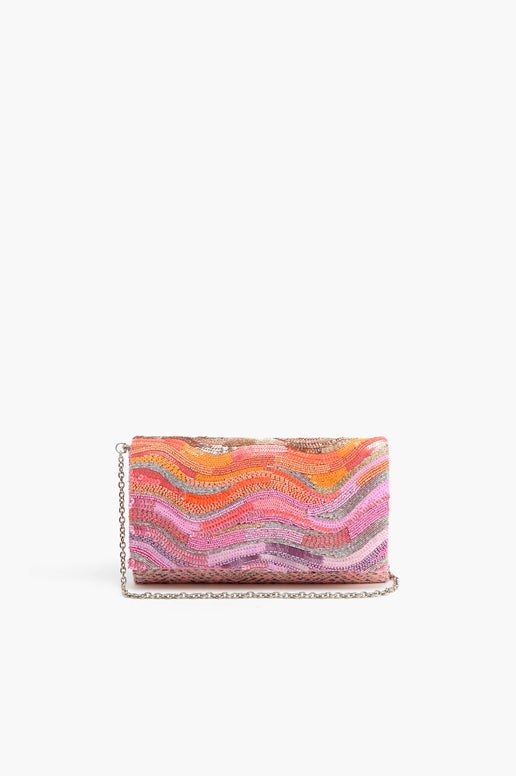 Orange to Mauve Ombre Embellished Flap Clutch - America & Beyond