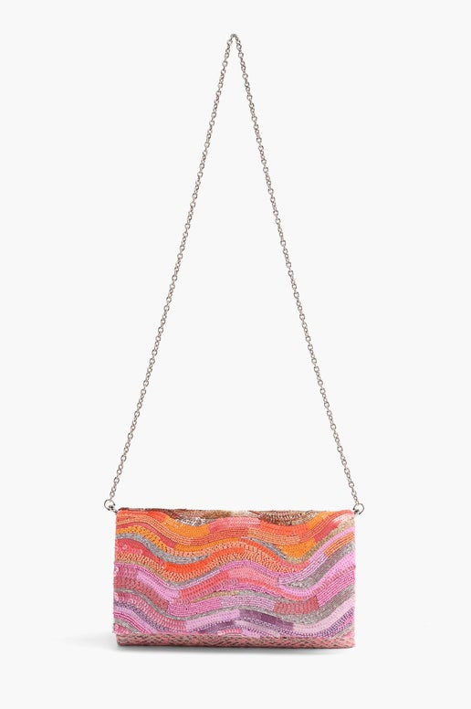 Orange to Mauve Ombre Embellished Flap Clutch - America & Beyond