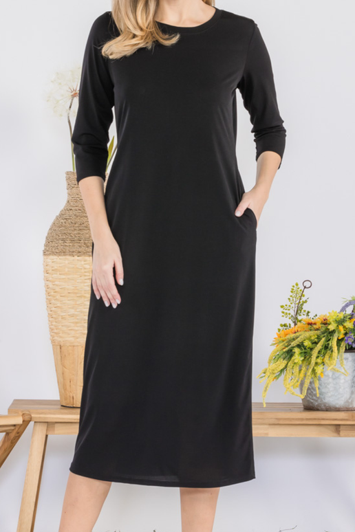 Classic Black Dress 3/4 Sleeve