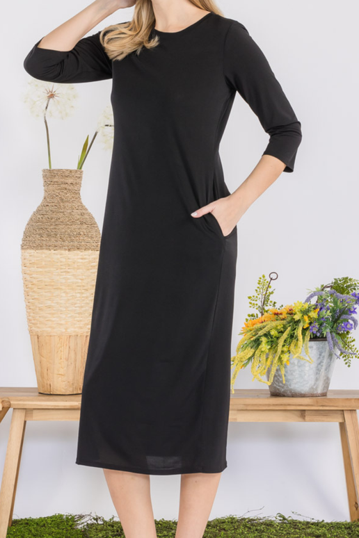 Classic Black Dress 3/4 Sleeve